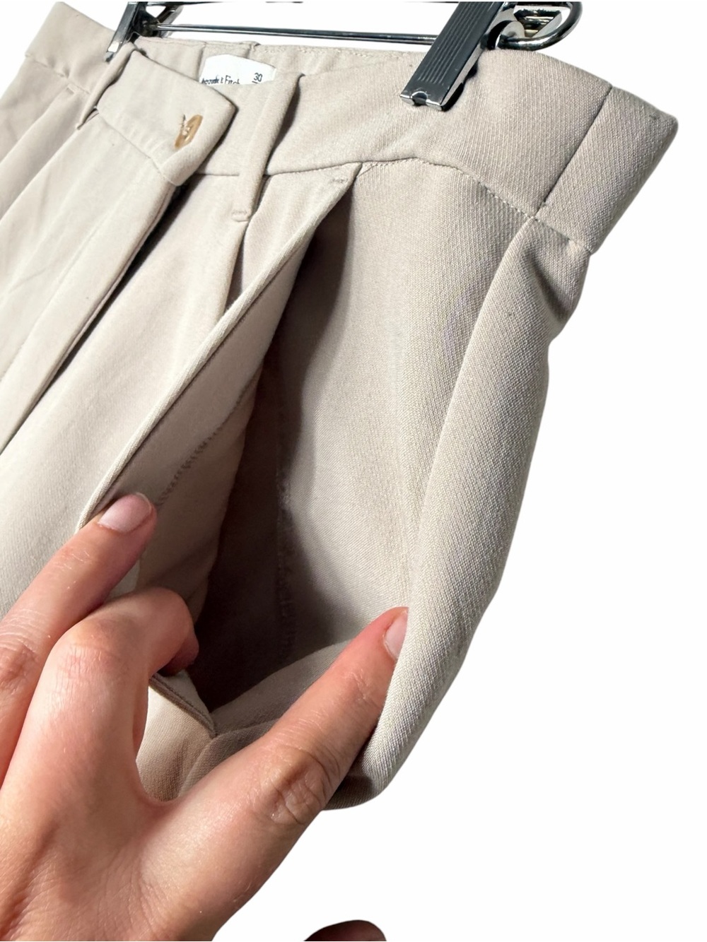 Abercrombie & Fitch Womens Beige High Rise Pleated Wide Leg Trousers Size 10 - Picture 4 of 9
